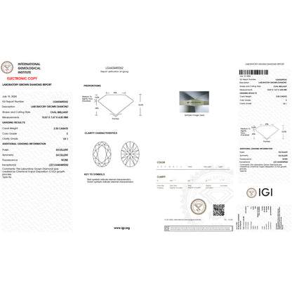 2.5 Carat Oval Lab Grown Diamond Oval Cut - E Color - VS1 Clarity -IGI Certified