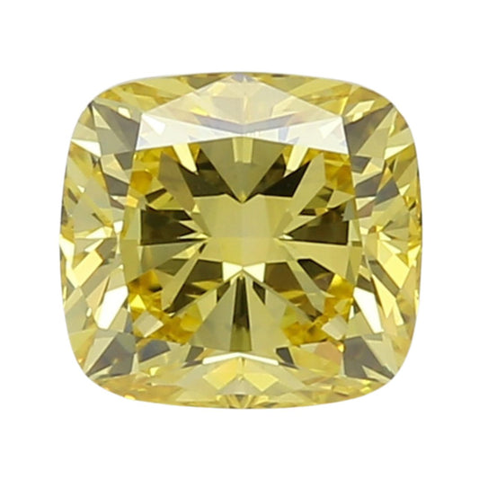 GIA Certified 2.01 Carat Enhanced Color Diamond - Fancy Vivid Yellow - Cushion Cut