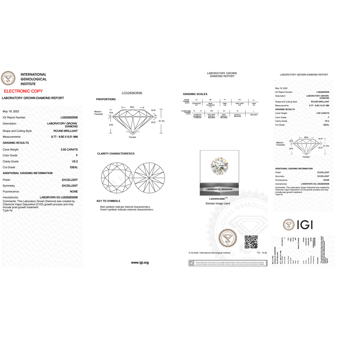 3.5 Carat Round Lab Grown Diamond Super Ideal Cut - F Color - VS2 Clarity -IGI Certified