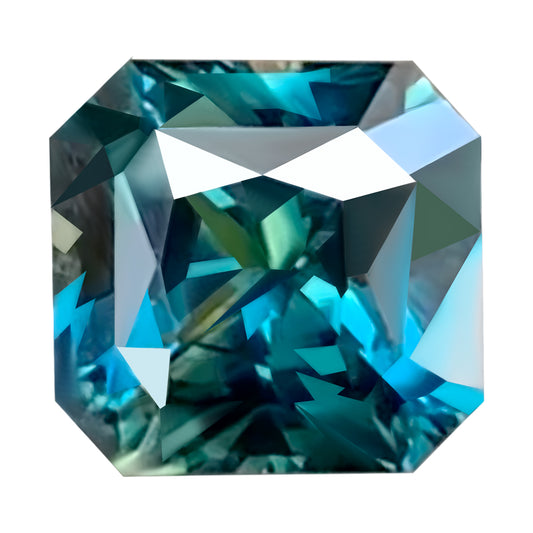 GUILD Certified Blue Green Sapphire - Genuine Gemstone - Emerald Cut - 4.02 carats - 8.5 × 8.5 mm