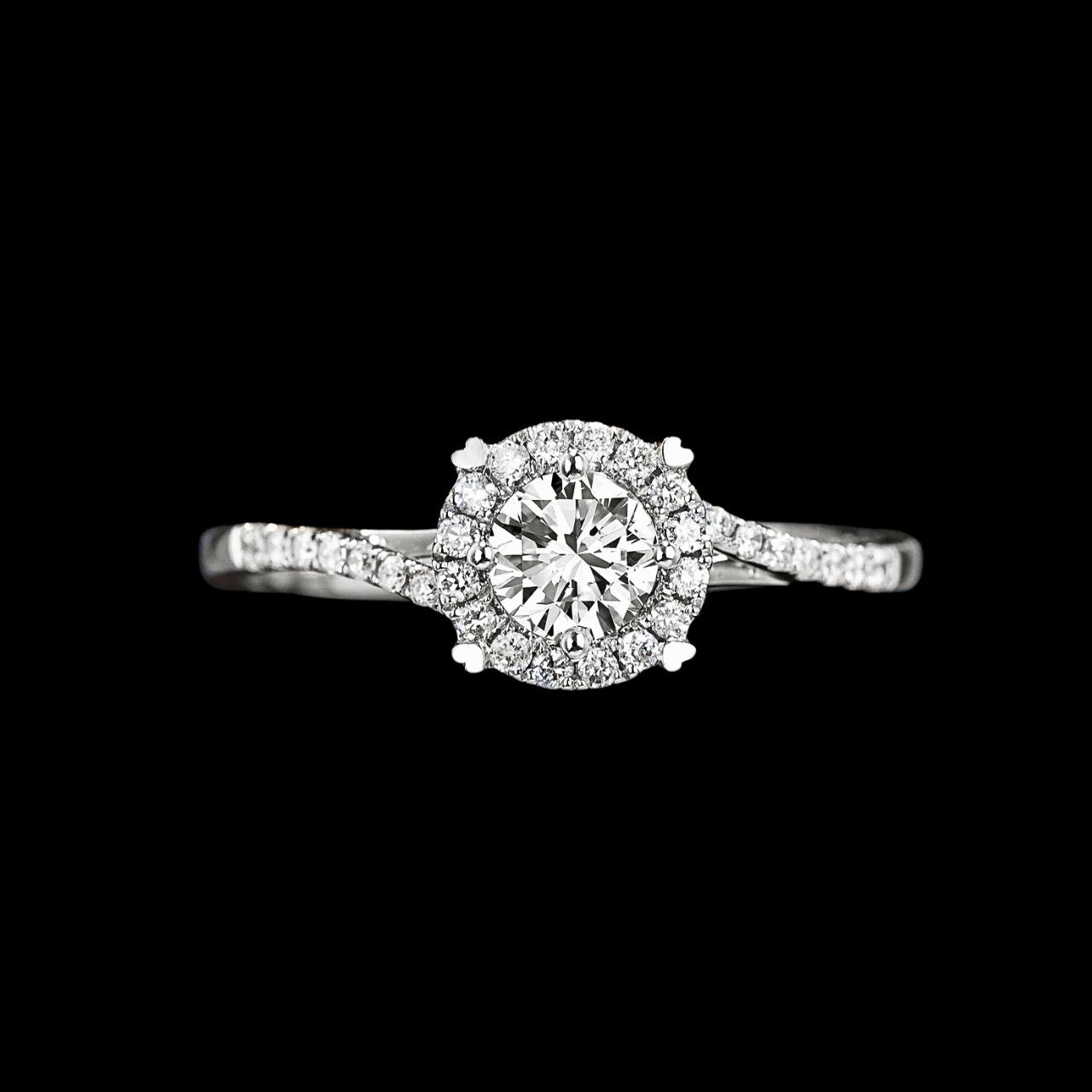 FIICCI Halo Diamond Heart Prong Engagement Ring 0.3ct Round 18K White Gold