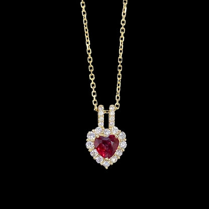 FIICCI Diamond And Heart Shape Ruby In 18K White Gold Necklace