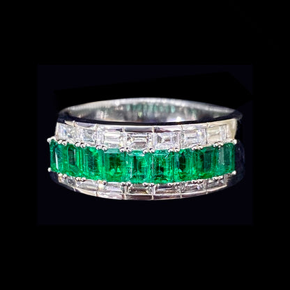 Luxe 18K White Gold Emerald And Diamond Band