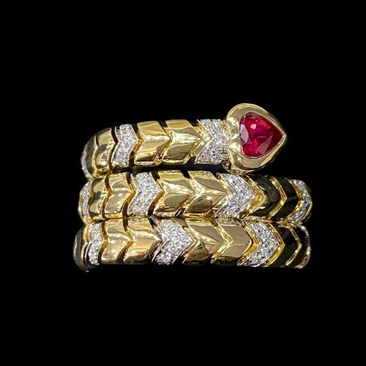 FIICCI Serpenti Ruby And Diamond In 18K Yellow Gold Rings