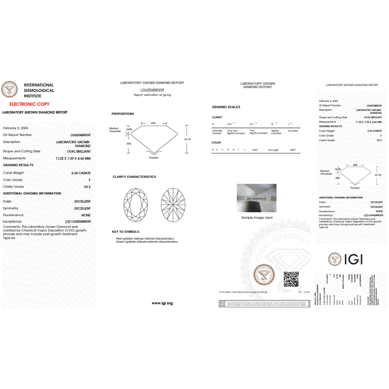 2.34 Carat Oval Lab Grown Diamond Oval Cut - F Color - VS2 Clarity -IGI Certified