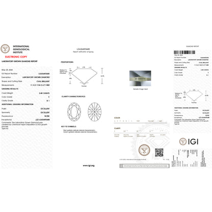 2.48Carat Oval Lab Grown Diamond Oval Cut - E Color - SI1 Clarity -IGI Certified