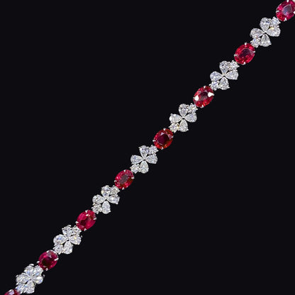 FIICCI Natural Ruby And Diamond In 18K White Gold Bracelate Fine Jewelry