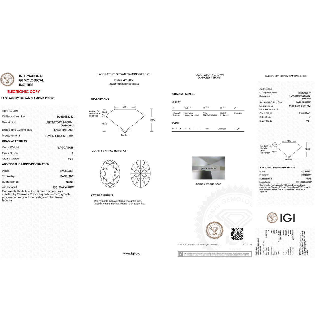 3.1 Carat Oval Lab Grown Diamond Oval Cut - E Color - VS1 Clarity -IGI Certified