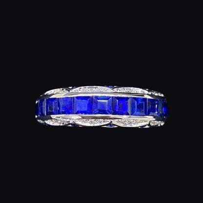 FIICCI Royal Blue Sapphire And Diamond Band In 18K White Gold