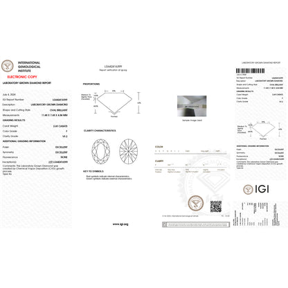 2.69 Carat Oval Lab Grown Diamond Oval Cut - F Color - VS2 Clarity -IGI Certified