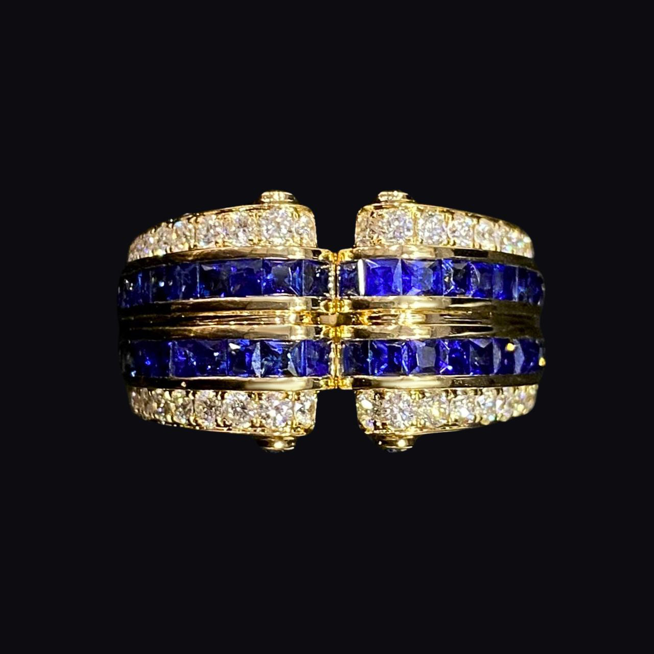 FIICCI Antique Princess Cut Royal Blue Sapphire And Diamond Ring In 18K Yellow Gold