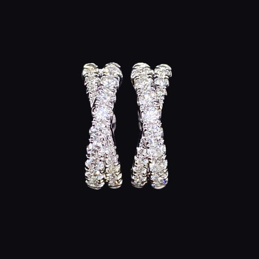 18K White Gold  Natural Diamond Hoop Earrings