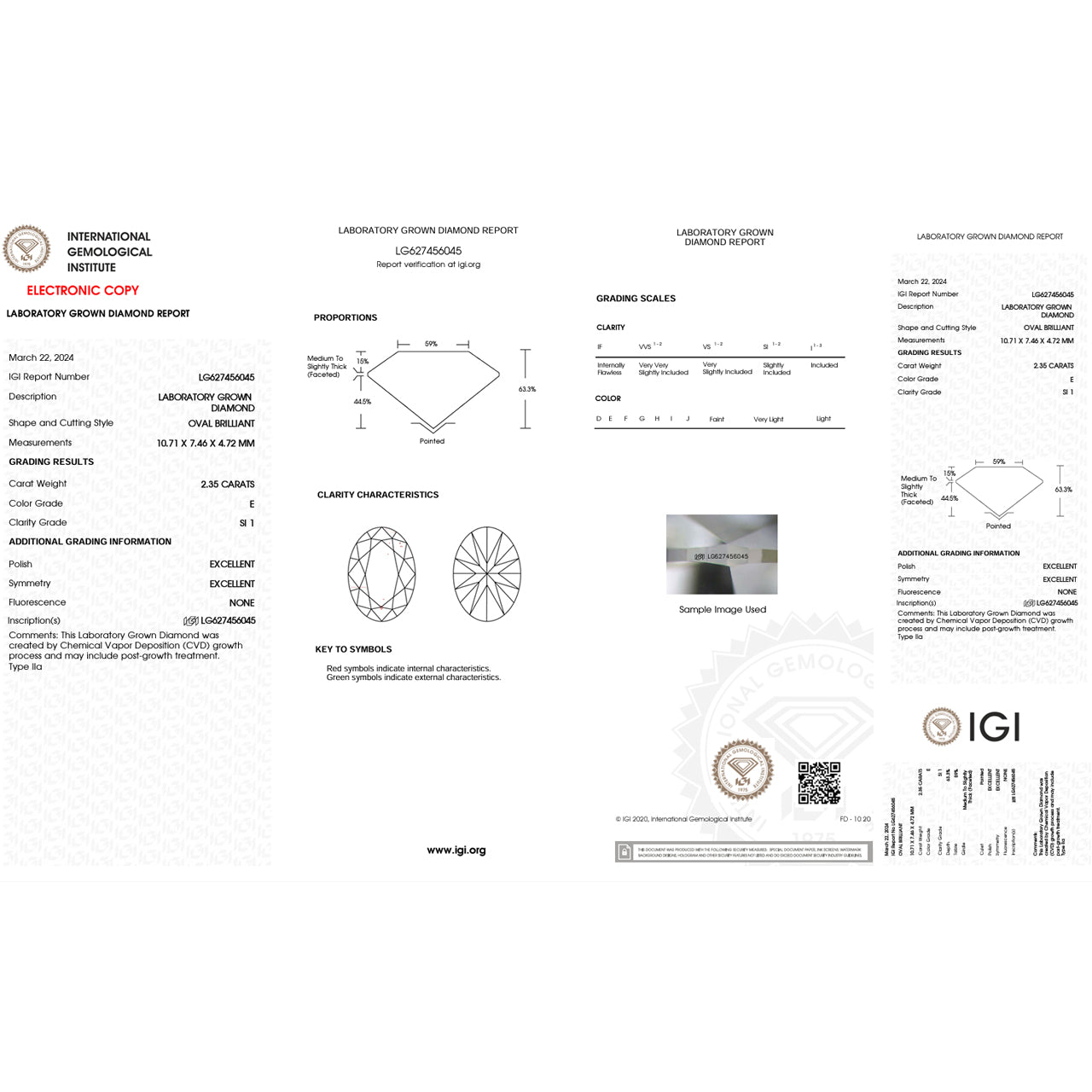 2.35 Carat Oval Lab Grown Diamond Oval Cut - E Color - SI1 Clarity -IGI Certified