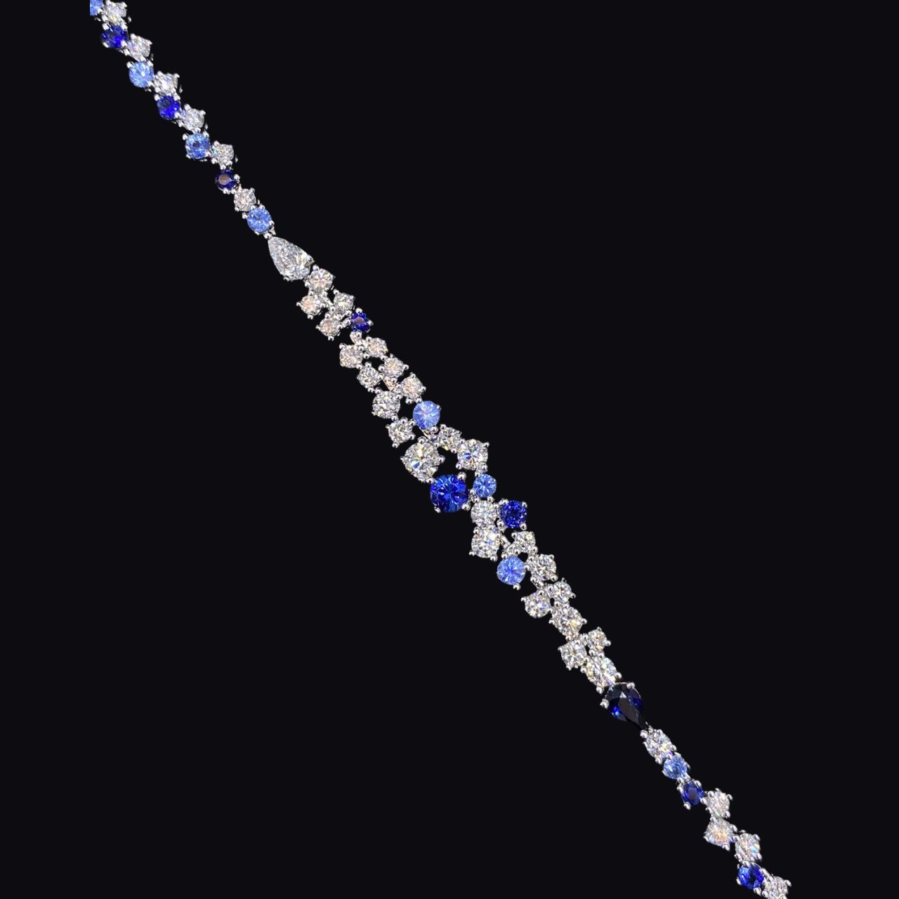 FIICCI Fancy Shape Blue Sapphire And Diamond In 18K White Gold Bracelate