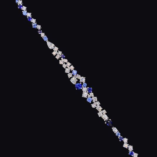 FIICCI Fancy Shape Blue Sapphire And Diamond In 18K White Gold Bracelate