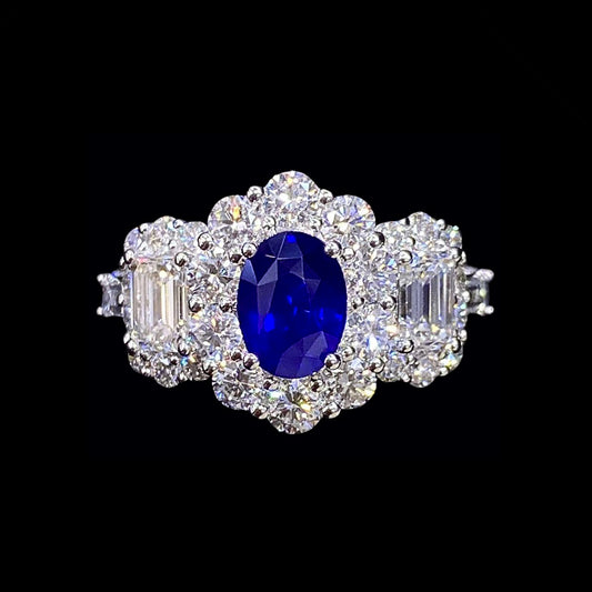 18K White Gold Royal Blue Sapphire And Diamond Ring