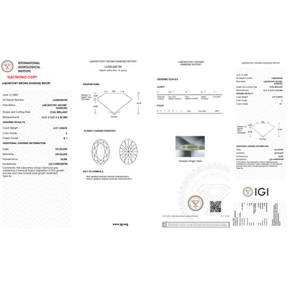 3.37 Carat Oval Lab Grown Diamond Oval Cut - E Color - SI1 Clarity -IGI Certified