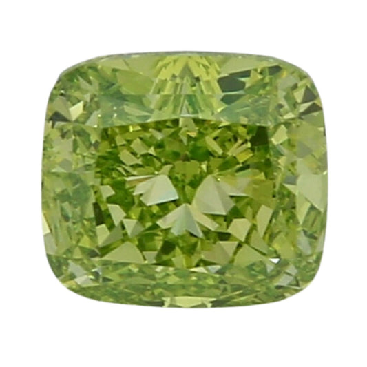 GIA Certified 2.01 Carat Cusion Diamond - Fancy Vivid Yellow-Green - Enhanced Color