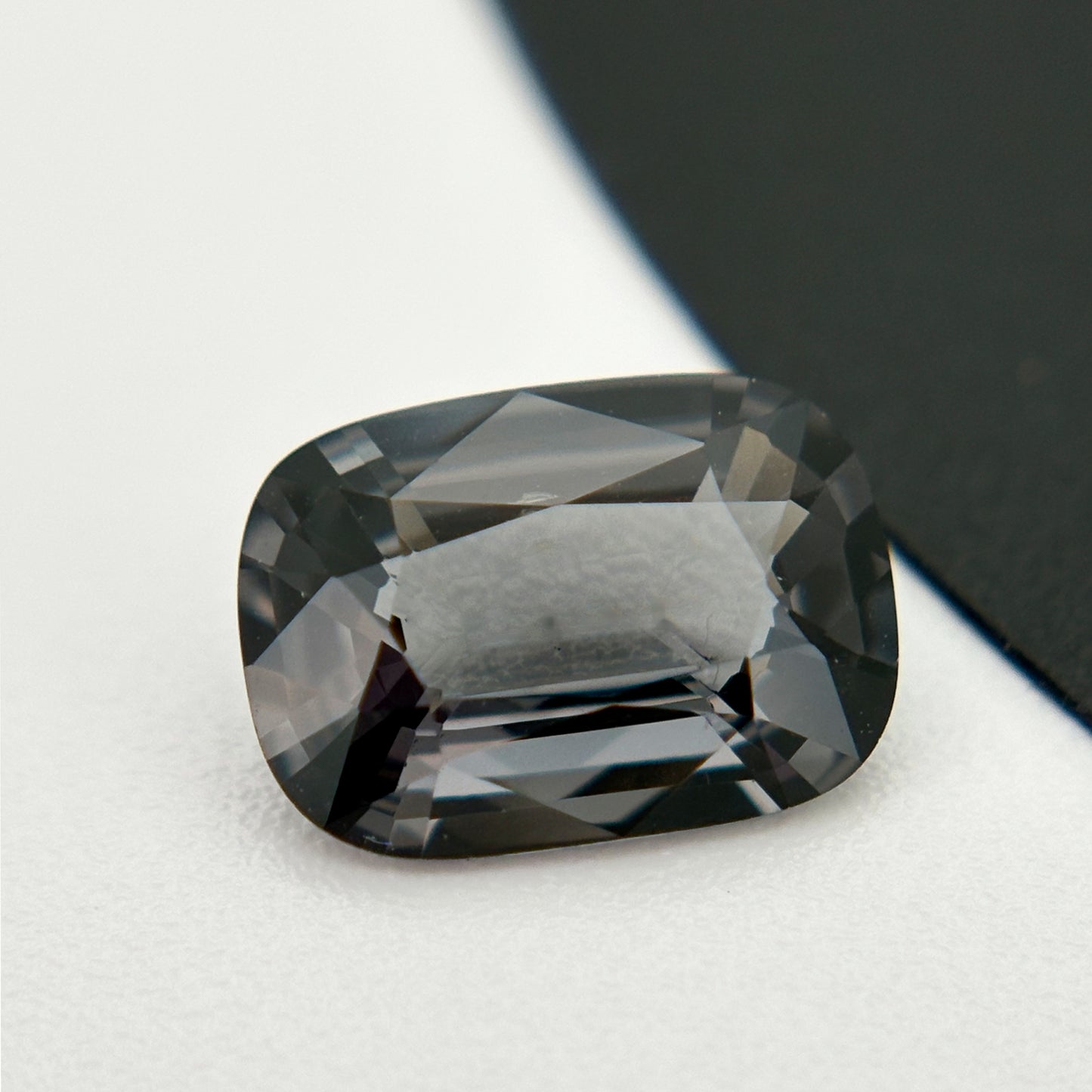 Side View of 2.35 Carat Metallic Gray Spinel Cushion Cut
