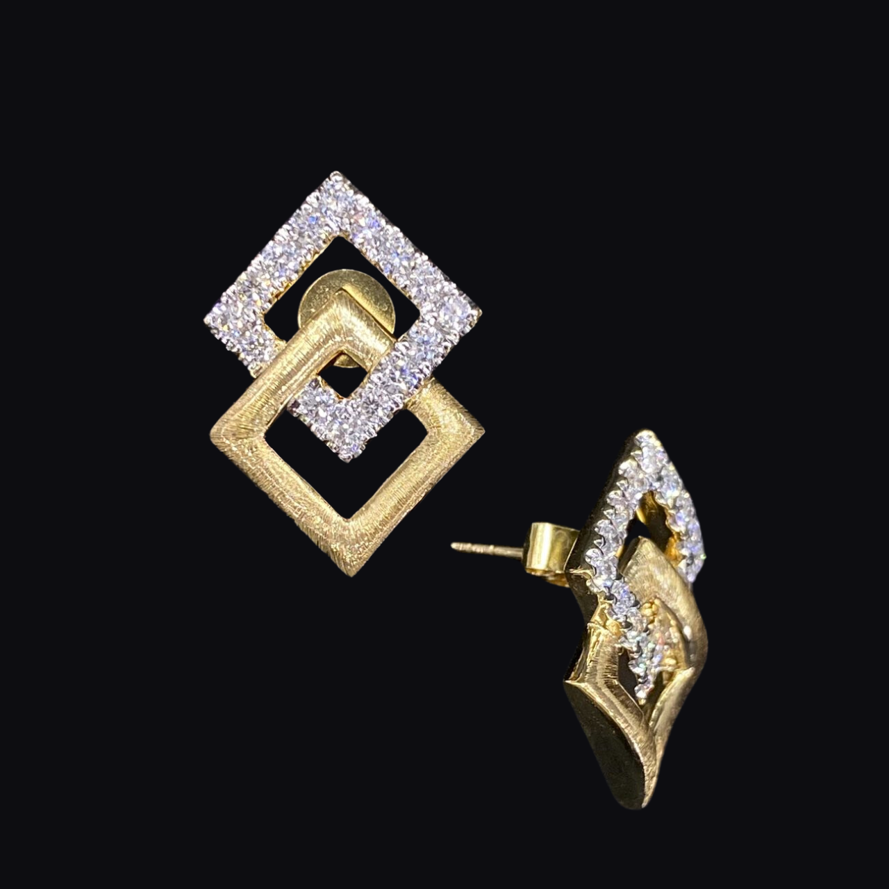 FIICCI Square 18K Yellow Gold  Natural Diamond Earrings