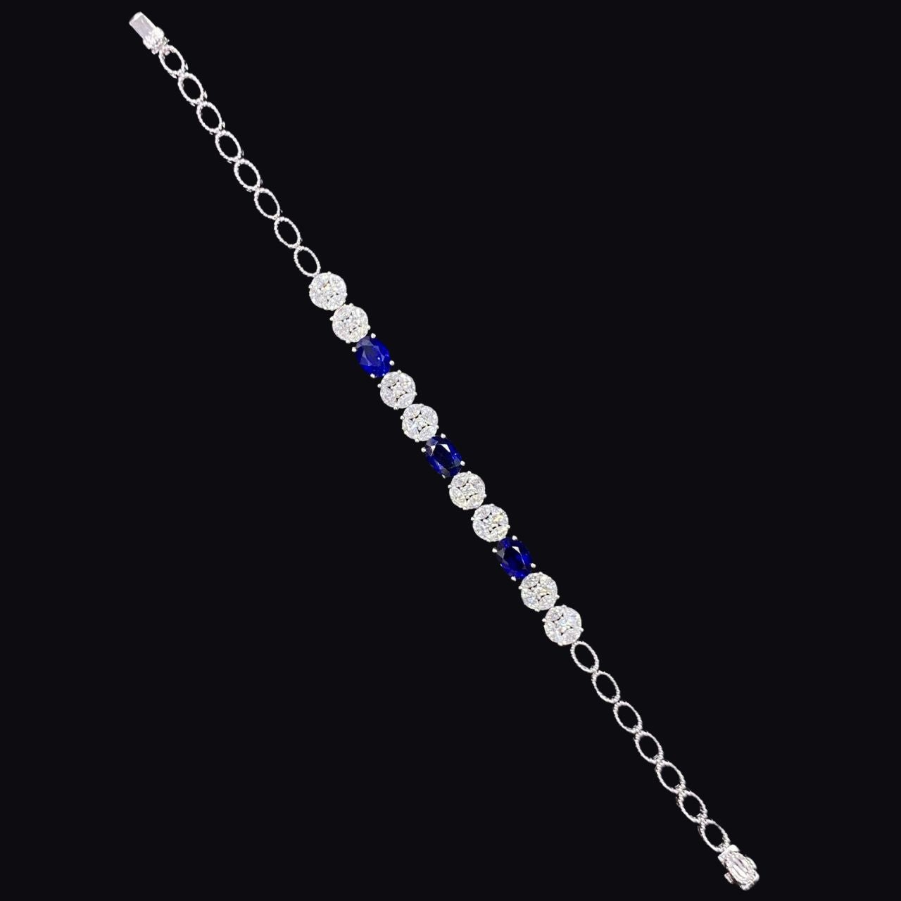 FIICCI Natural Royal Blue Sapphire And Diamond In 18K White Gold Bracelate