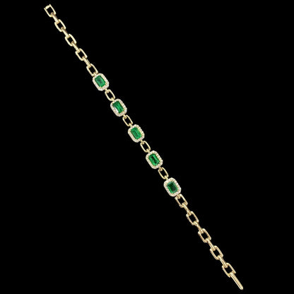 FIICCI Stunning Natural Emerald And Diamond In 18K Yellow Gold Bracelate