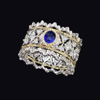 FIICCI Buccellati Royal Blue Sapphire And Diamond Ring In 18K Gold