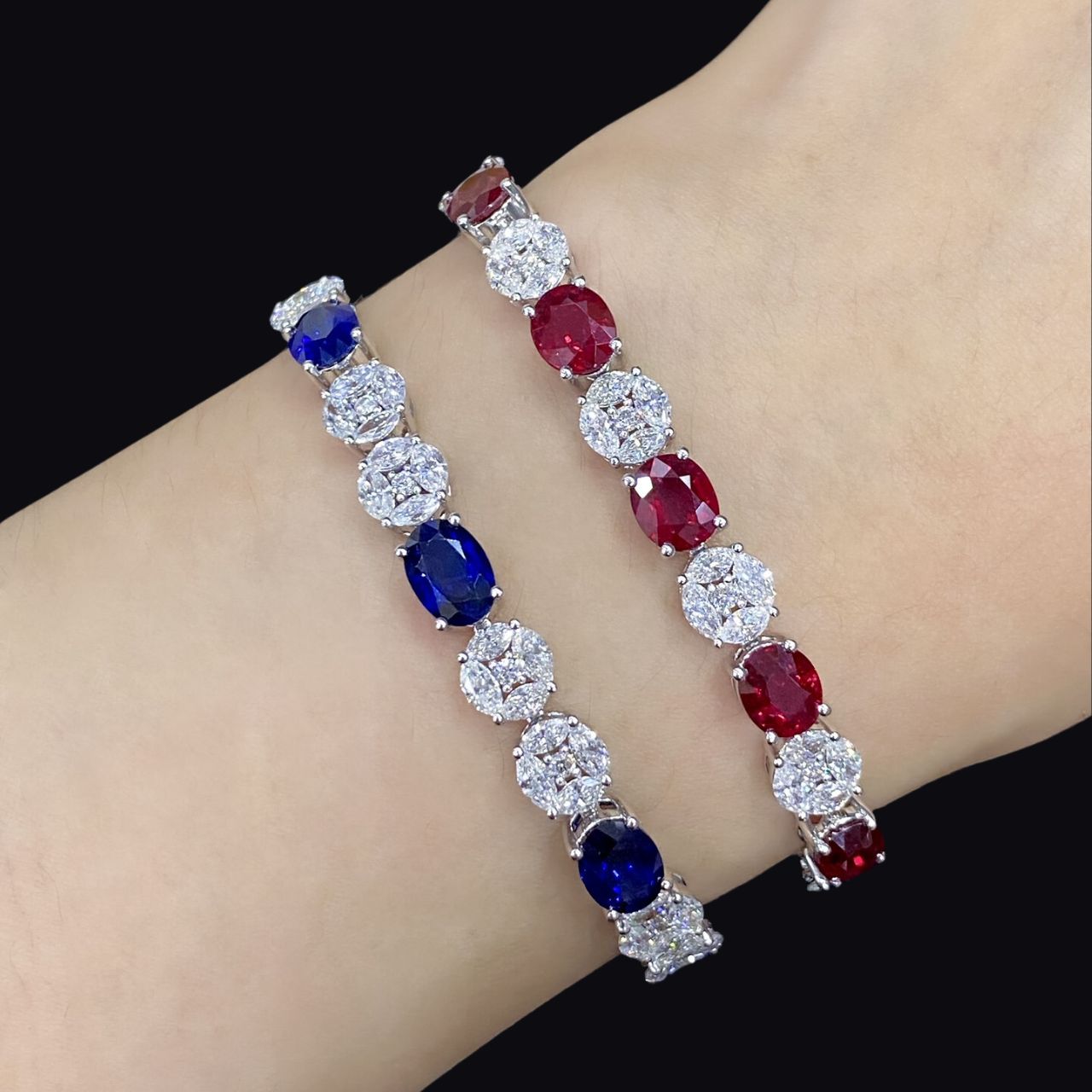 FIICCI Dazling Natural Ruby And Diamond In 18K White Gold Bracelate