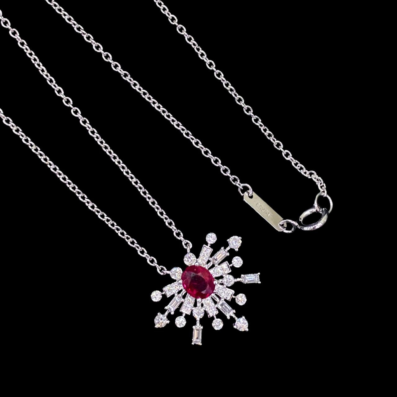 FIICCI Art Deco Diamond And Ruby  In 18K White Gold Necklace