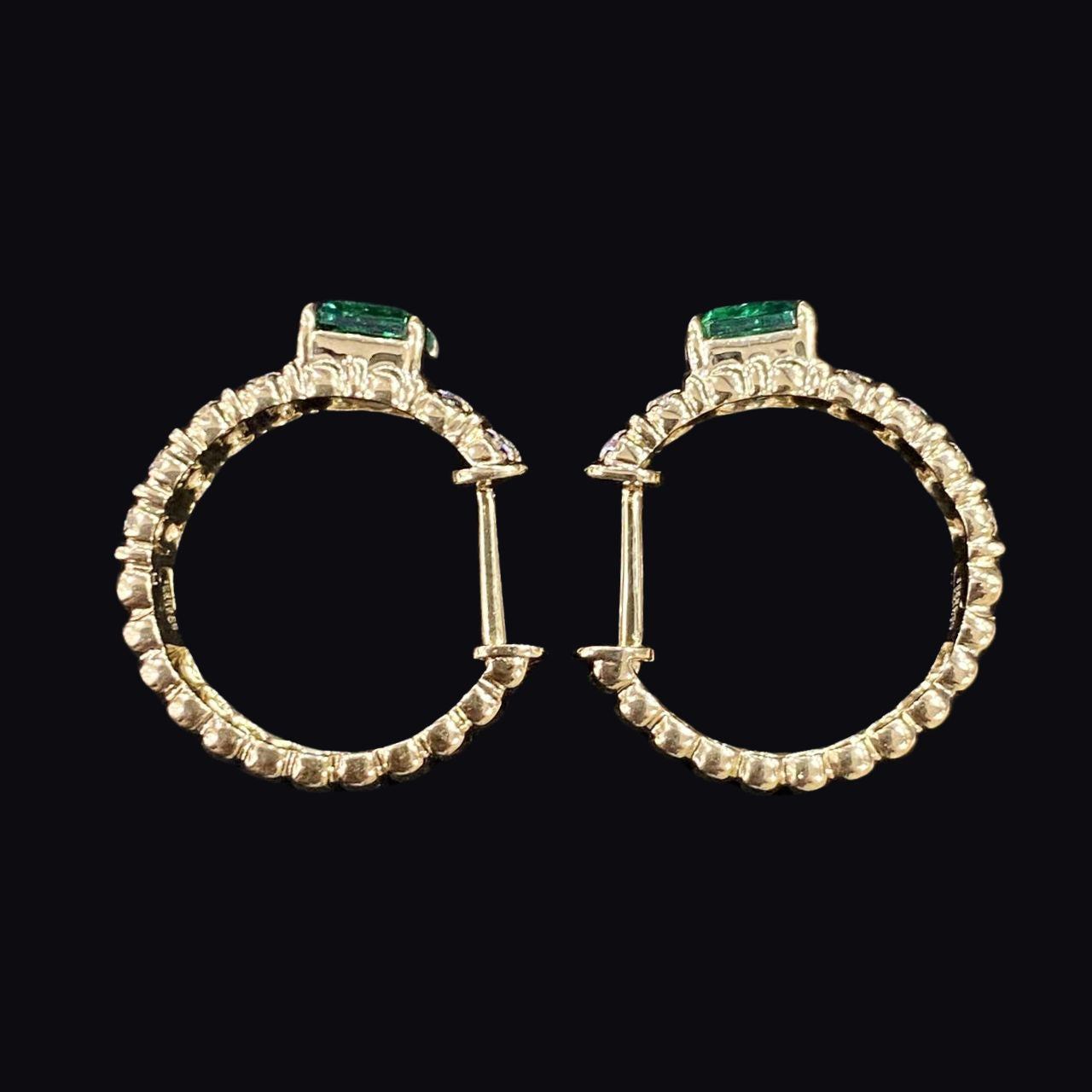 FIICCI Natural Diamond And Emerald Earrings In 18K Yellow Gold