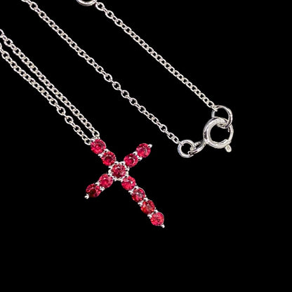 FIICCI  Cross Natural Ruby  In 18K White Gold Necklace