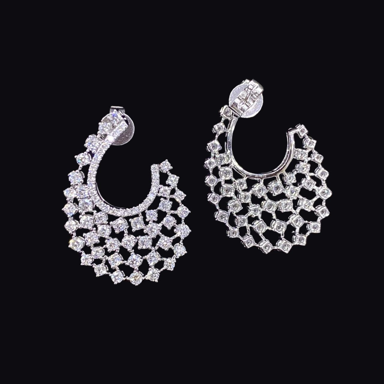 18K White Gold Cluster Natural Diamond Earrings