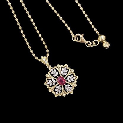 FIICCI Antique Flower Natural Ruby & Diamond In 18K Gold Necklace