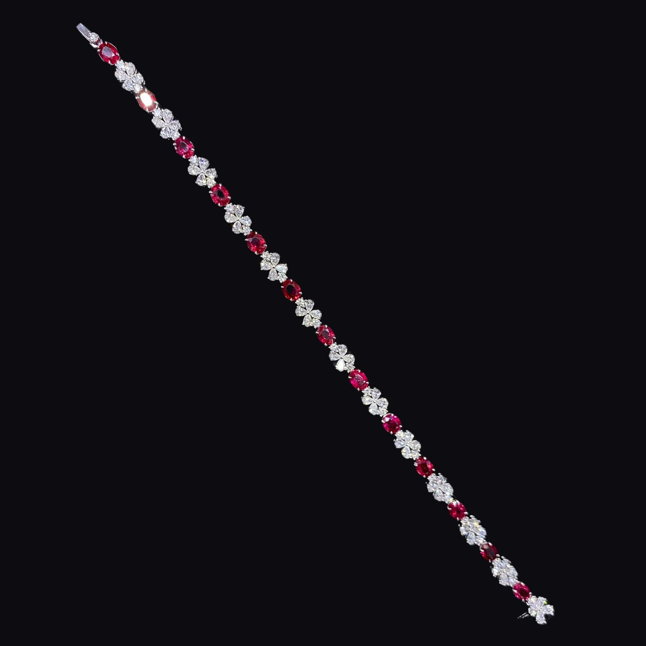 FIICCI Natural Ruby And Diamond In 18K White Gold Bracelate Fine Jewelry