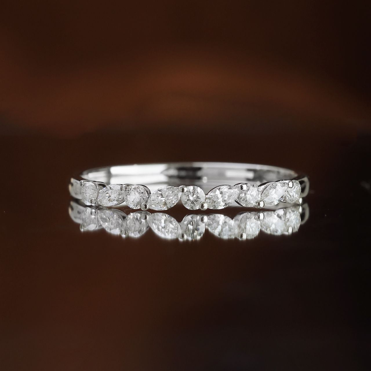 FIICCI Naples 18K White Gold Marquise Diamond Wedding Ring