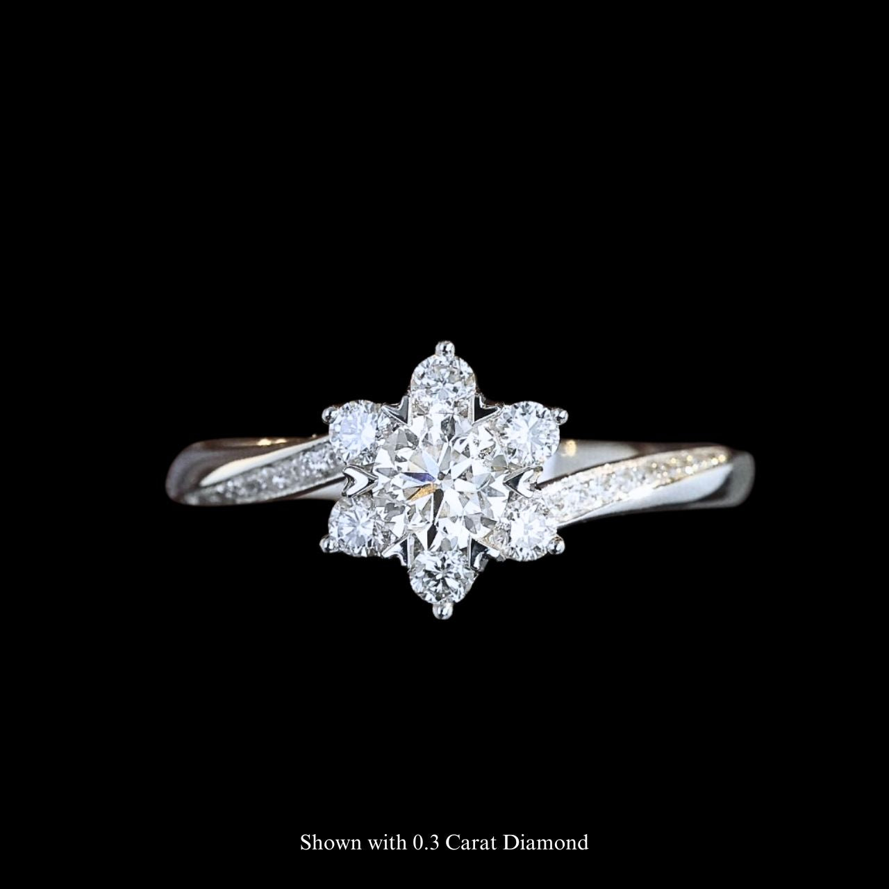 FIICCI Orchid Flower Halo Diamond 18K White Gold Bypass Band Engagement Ring