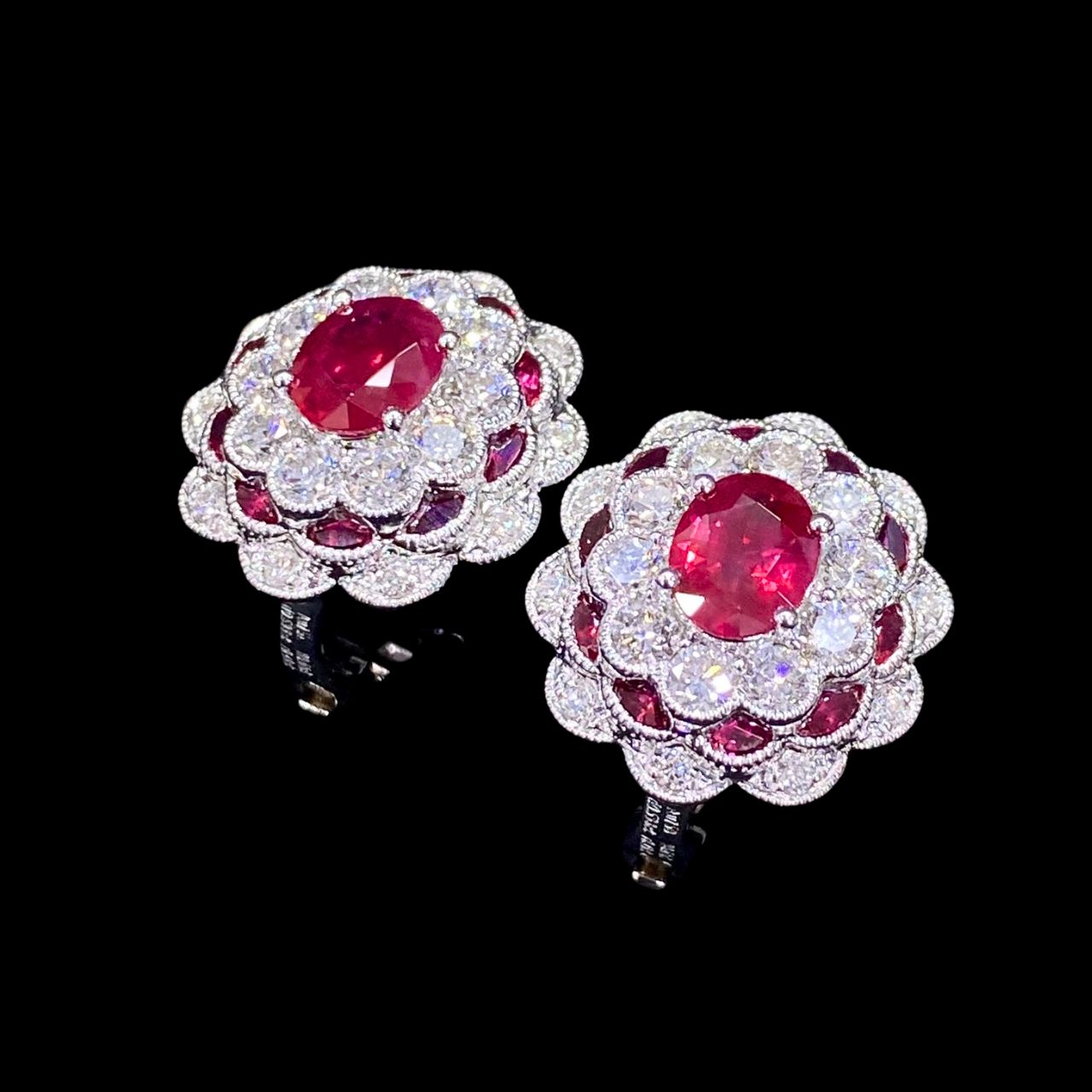 FIICCI Antique Natural Diamond And Ruby Earrings In 18K White Gold