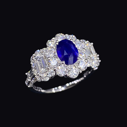 18K White Gold Royal Blue Sapphire And Diamond Ring