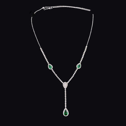 FIICCI Dazling Natural Diamond And Emerald In 18K White Gold Necklace