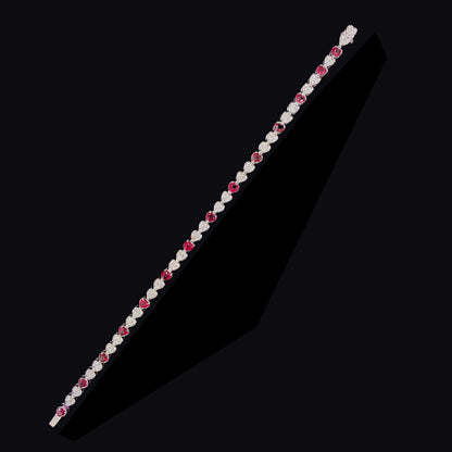 FIICCI Heart Shape Natural Ruby And Diamond In 18K White Gold Bracelate