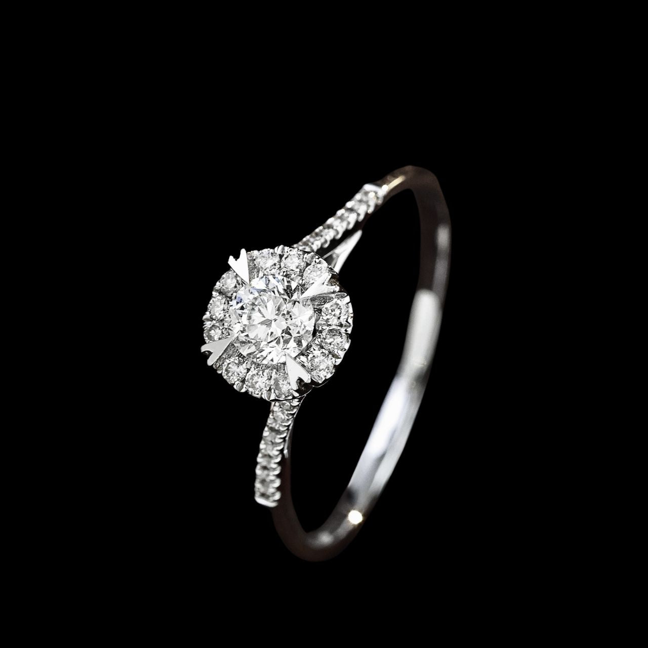 FIICCI Halo Diamond Engagement Ring 0.3ct Round Cut In 18K White Gold