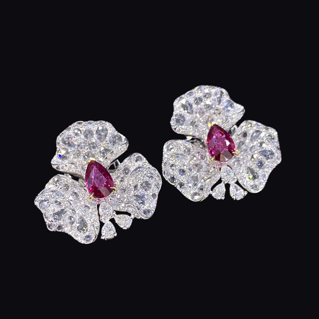 FIICCI Natural Diamond And Ruby Earrings In 18K White Gold