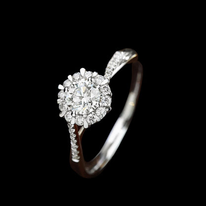 FIICCI Round Diamond Engagement Ring 0.3ct 18K White Gold