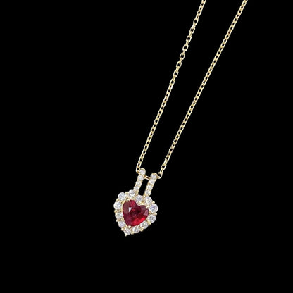 FIICCI Diamond And Heart Shape Ruby In 18K White Gold Necklace