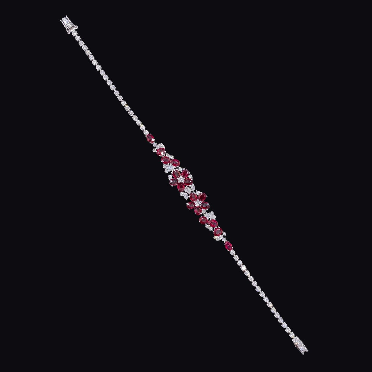 FIICCI Flower Cluster Natural Ruby And Diamond In 18K White Gold Bracelate