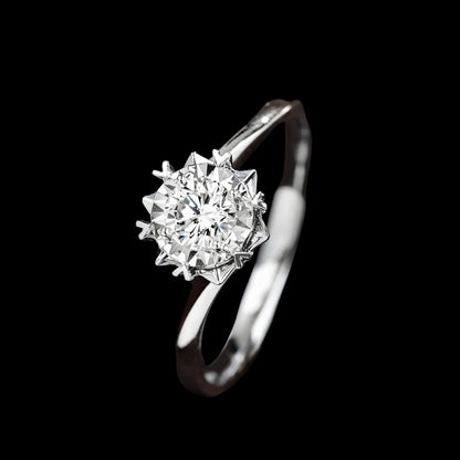 FIICCI Natural Diamond Snow Flake Engagement Ring 0.3ct Round 18K White Gold