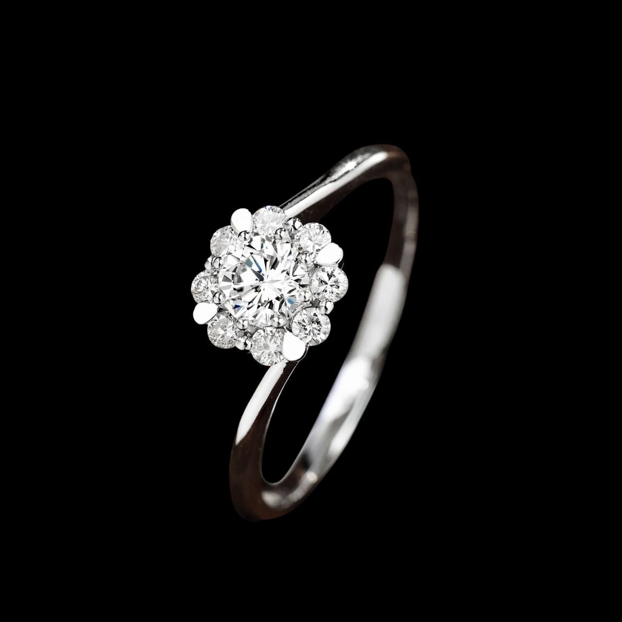 FIICCI Natural Diamond Flower Engagement Ring 0.3ct Round 18K White Gold