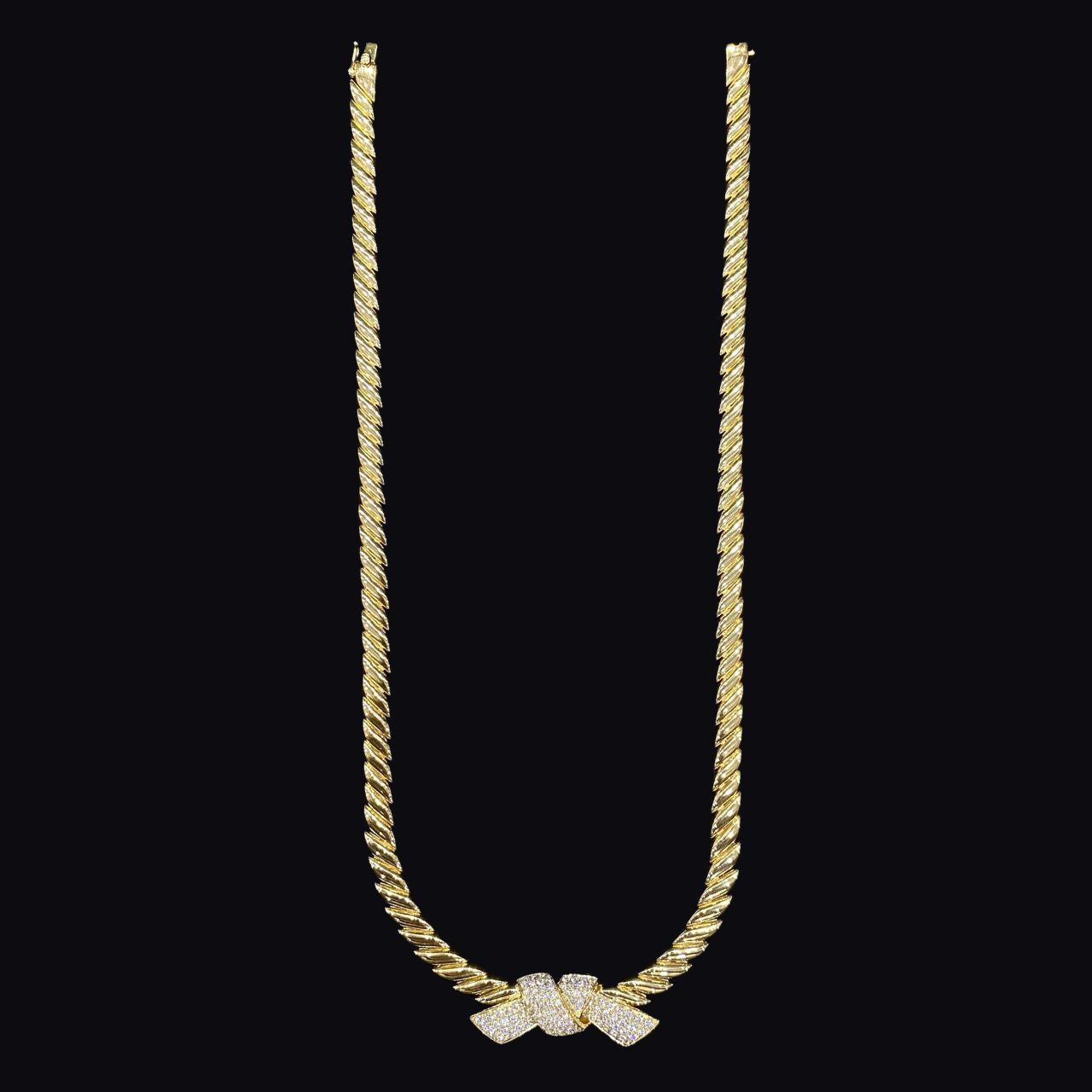 FIICCI Luxury 18K Yellow Gold and Diamond Ribbon Necklace