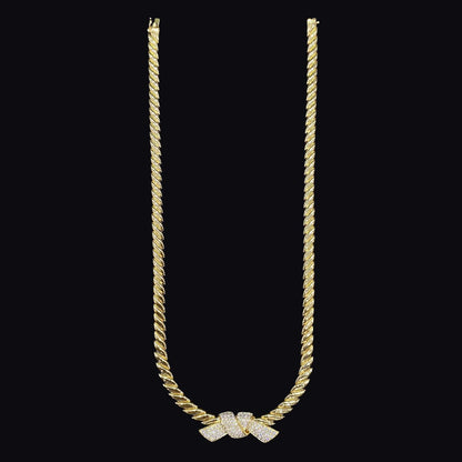 FIICCI Luxury 18K Yellow Gold and Diamond Ribbon Necklace