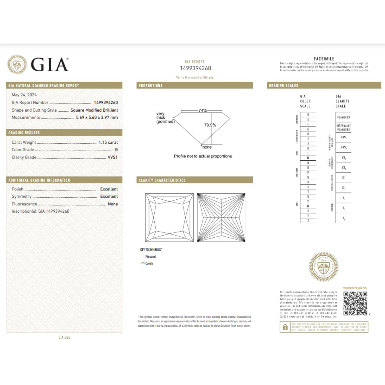 GIA Certified 1.15 Carat Princess Cut Diamond Ideal Cut - G Color - VVS1 Clarity